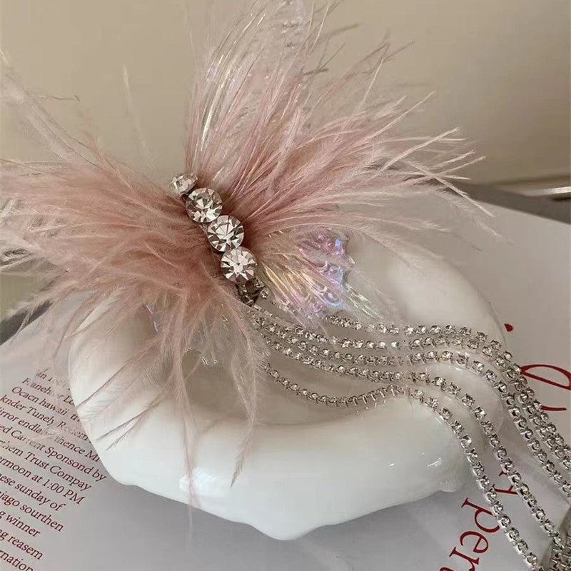 Hairpin Internet celebrity 2024 new style hairpin feather tassel super fairy design hair clip headdress hairpin female