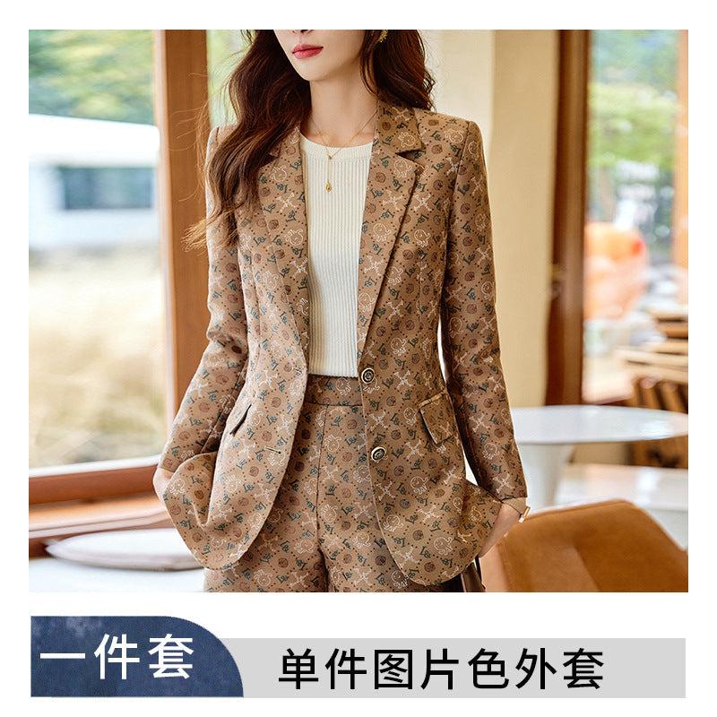 Coffee suit women's spring 2023 new design niche casual suit jacket two-piece set