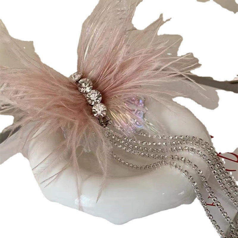 Hairpin Internet celebrity 2024 new style hairpin feather tassel super fairy design hair clip headdress hairpin female