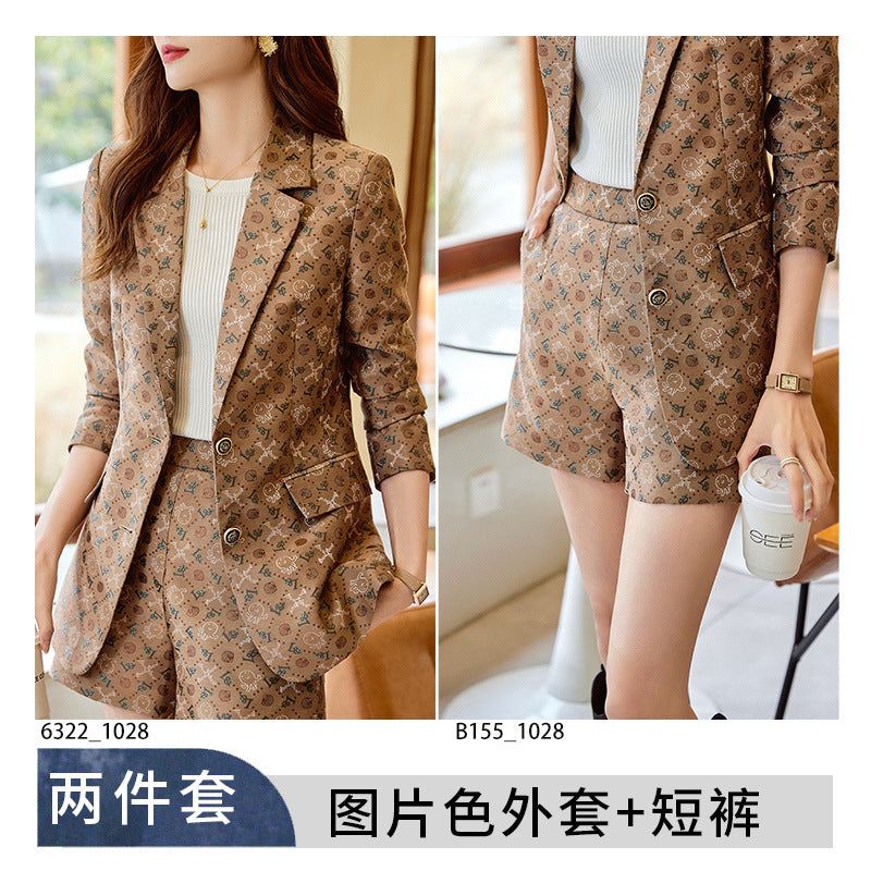 Coffee suit women's spring 2023 new design niche casual suit jacket two-piece set