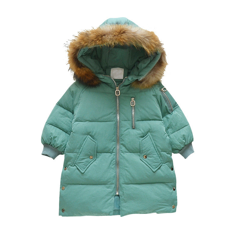 Girls' stylish cotton-padded jacket 2024 new winter medium-length down cotton jacket thick warm puffer jacket princess cotton-padded jacket