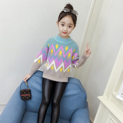 Girls sweater 2024 new winter clothes stylish children's thick pullover knitted sweater jacket top