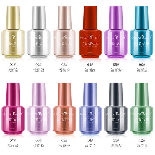 Zhifei manicure mirror nail polish 8ml មាន 12 មានច្រើនពណ៌សម្រាប់ជ្រើសរើស ថ្នាំលាបក្រចកកញ្ចក់ស្ងួត ជាប់បានយូរ មិនរបក