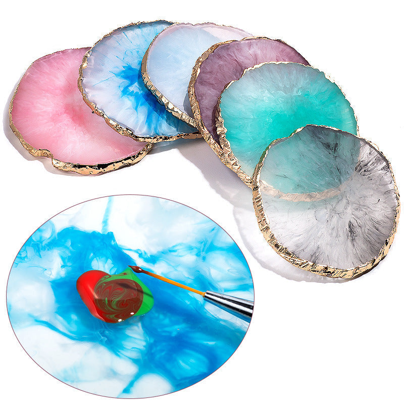 Finger Princess Nail Art Round Palette Nail Art Agate Painted Color Palette Nail Plate Display Board Tool Resin Palette