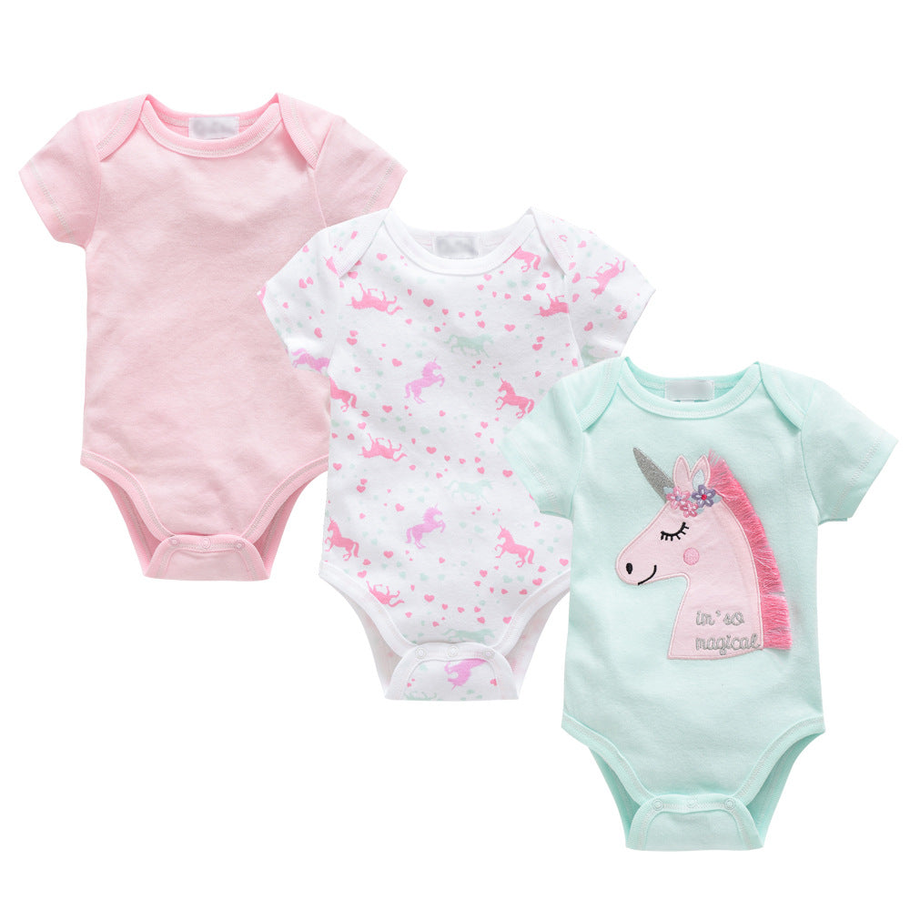 romper baby clothes 3-piece set baby summer European and American bodysuit short-sleeved baby jumpsuit cross-border manufacturer