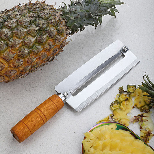 Wooden handle stainless steel pineapple knife sugarcane thickened special peeler household agricultural commercial fruit shop chopping tool