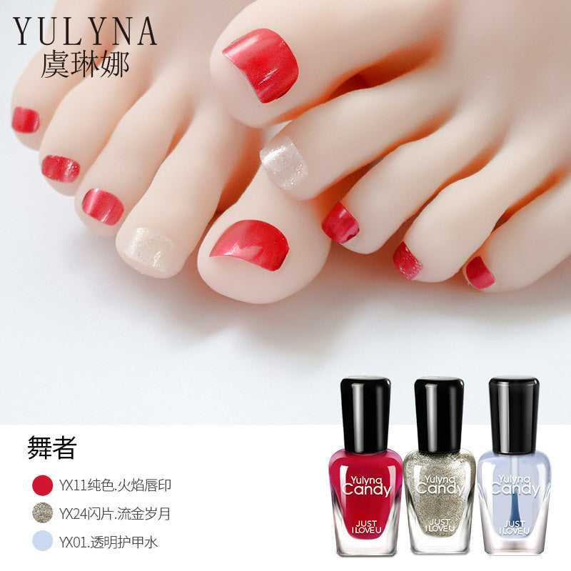 Yu Linna cross-border wholesale factory direct sales can not be peeled off a piece of toe nail polish set without baking