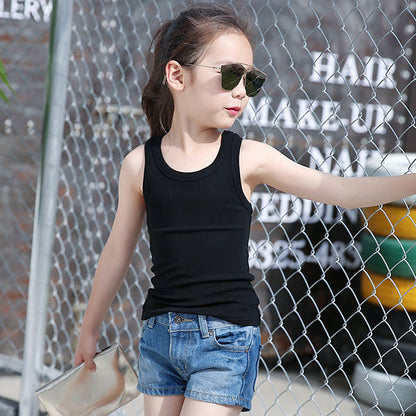 2024 new summer Korean version girls solid color round neck children's fashion trend medium and large children's camisole spring