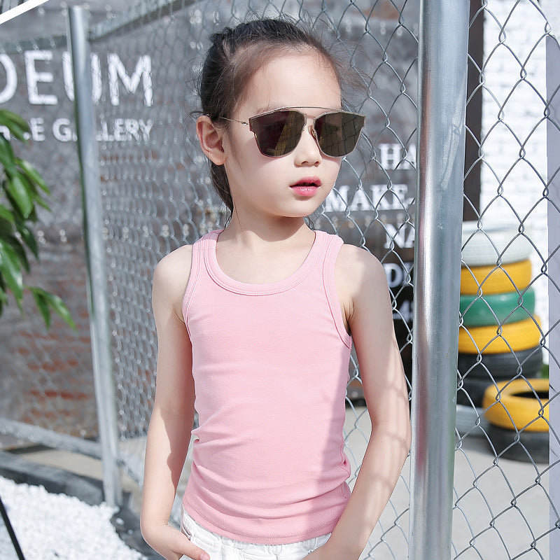 2024 new summer Korean version girls solid color round neck children's fashion trend medium and large children's camisole spring