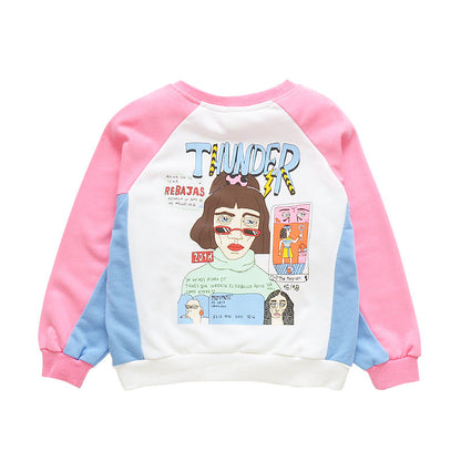 Girls' bottoming shirt 2024 new spring and autumn T-shirts for middle and large children long-sleeved cartoon printed T-shirts fashionable pullover tops