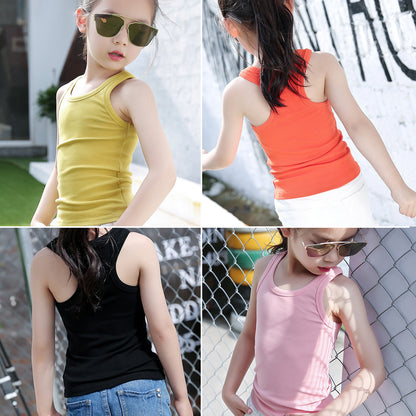 2024 new summer Korean version girls solid color round neck children's fashion trend medium and large children's camisole spring