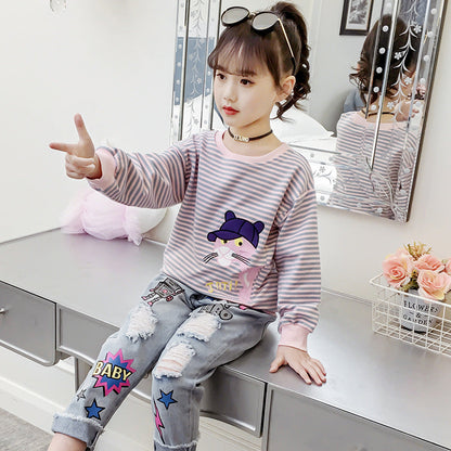 Girls long-sleeved bottoming shirt 2024 new spring and autumn cotton stylish children's pullover knitted tops T-shirts for big and small children