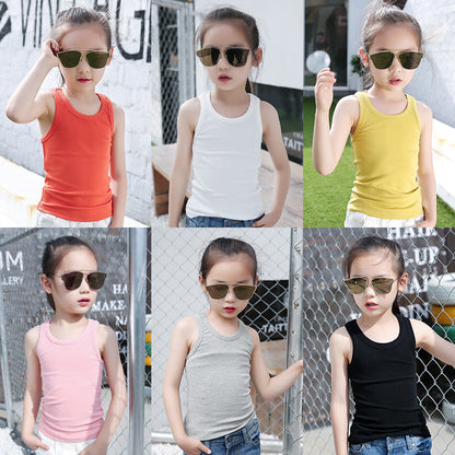 2024 new summer Korean version girls solid color round neck children's fashion trend medium and large children's camisole spring