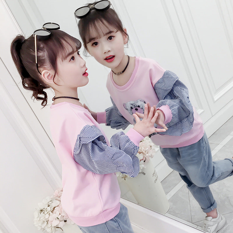 Girls long-sleeved bottoming shirt 2024 new spring and autumn cotton stylish children's pullover knitted tops T-shirts for big and small children