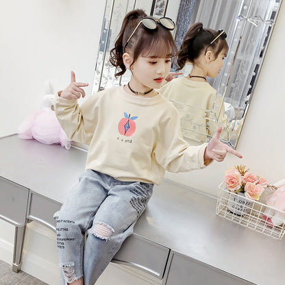 Girls T-shirt 2024 new spring and autumn long-sleeved T-shirt for middle and large children cotton pullover bottoming shirt cartoon stylish top