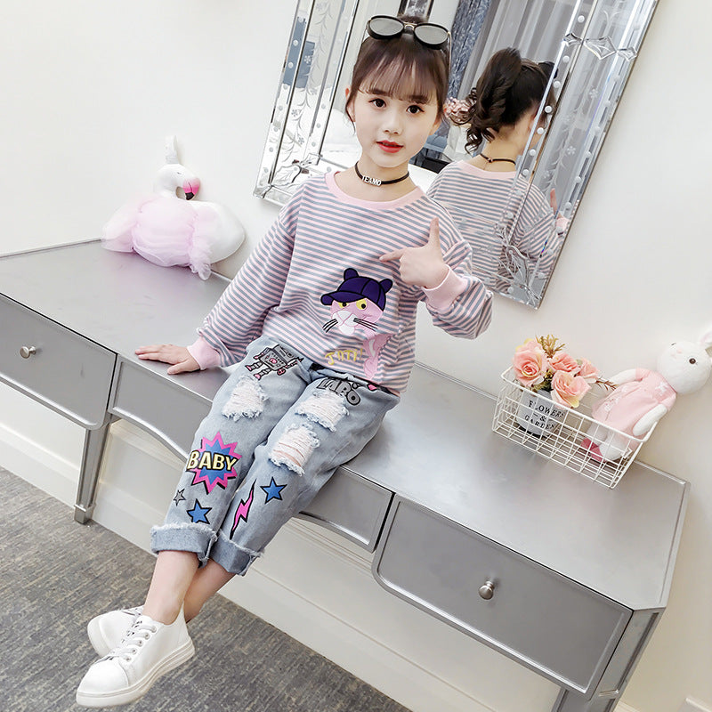 Girls long-sleeved bottoming shirt 2024 new spring and autumn cotton stylish children's pullover knitted tops T-shirts for big and small children