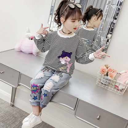 Girls long-sleeved bottoming shirt 2024 new spring and autumn cotton stylish children's pullover knitted tops T-shirts for big and small children