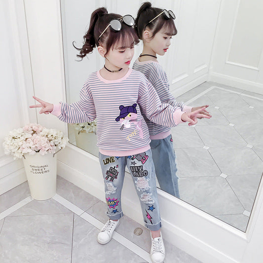 Girls long-sleeved bottoming shirt 2024 new spring and autumn cotton stylish children's pullover knitted tops T-shirts for big and small children