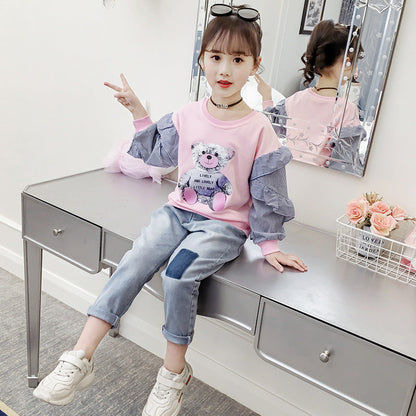 Girls long-sleeved bottoming shirt 2024 new spring and autumn cotton stylish children's pullover knitted tops T-shirts for big and small children