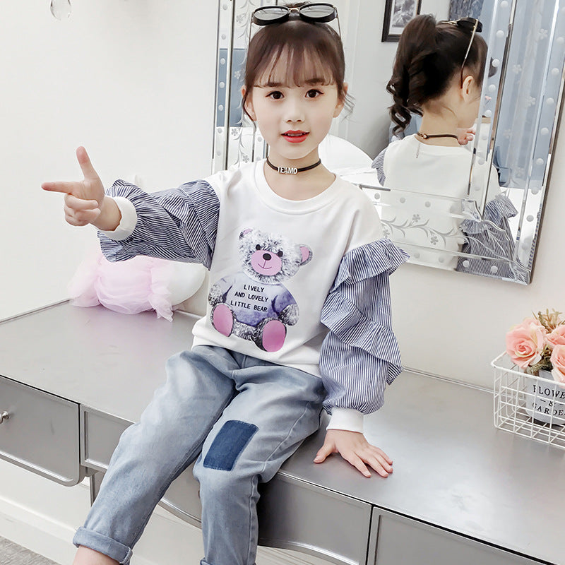 Girls long-sleeved bottoming shirt 2024 new spring and autumn cotton stylish children's pullover knitted tops T-shirts for big and small children