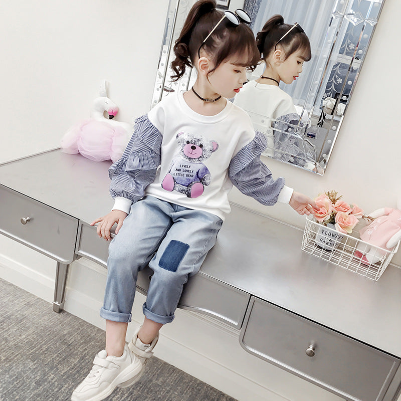 Girls long-sleeved bottoming shirt 2024 new spring and autumn cotton stylish children's pullover knitted tops T-shirts for big and small children