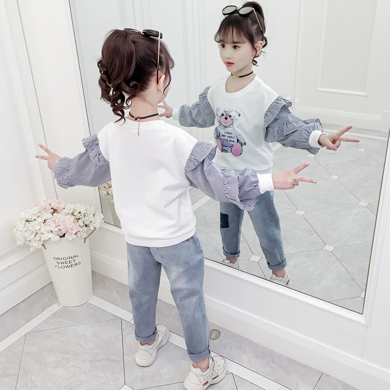 Girls long-sleeved bottoming shirt 2024 new spring and autumn cotton stylish children's pullover knitted tops T-shirts for big and small children