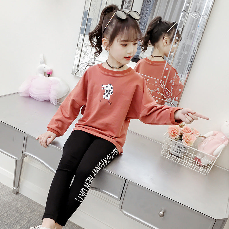 Girls T-shirt 2024 new spring and autumn long-sleeved T-shirt for middle and large children cotton pullover bottoming shirt cartoon stylish top