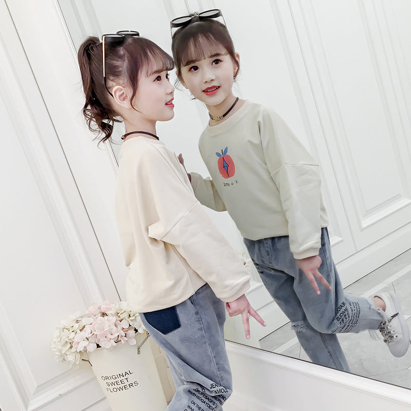 Girls T-shirt 2024 new spring and autumn long-sleeved T-shirt for middle and large children cotton pullover bottoming shirt cartoon stylish top