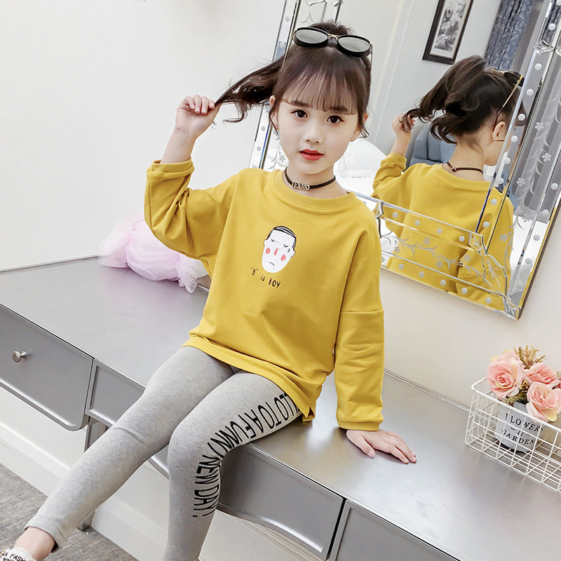 Girls T-shirt 2024 new spring and autumn long-sleeved T-shirt for middle and large children cotton pullover bottoming shirt cartoon stylish top