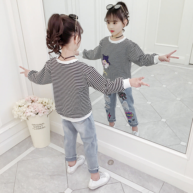 Girls long-sleeved bottoming shirt 2024 new spring and autumn cotton stylish children's pullover knitted tops T-shirts for big and small children