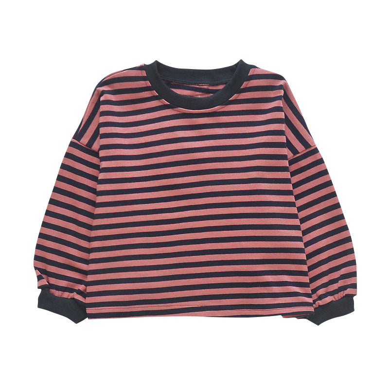 Girls T-shirt 2024 new spring and autumn long-sleeved T-shirt for middle and large children, fashionable and versatile striped bottoming shirt, round neck top