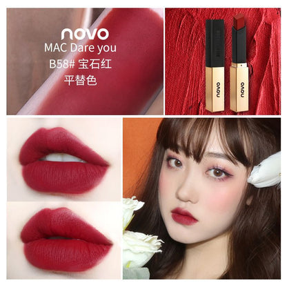 NOVO5266 fog velvet thin tube small gold bar lipstick ជាប់បានយូរ ផ្តល់សំណើមដល់បបូរមាត់ moisturizing matte Douyin same beauty makeup 