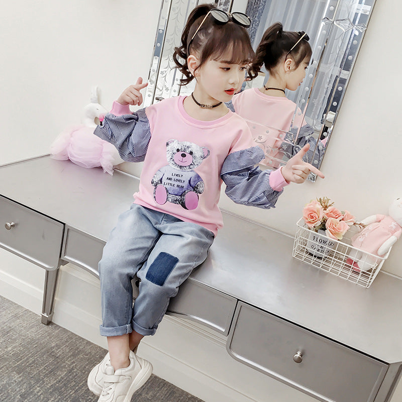 Girls long-sleeved bottoming shirt 2024 new spring and autumn cotton stylish children's pullover knitted tops T-shirts for big and small children