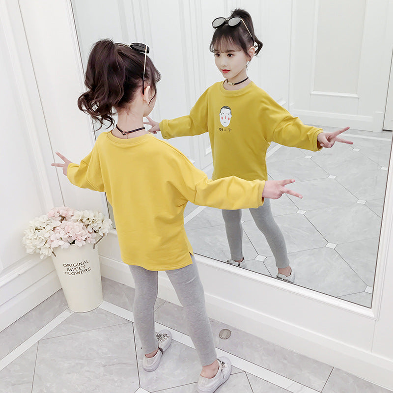 Girls T-shirt 2024 new spring and autumn long-sleeved T-shirt for middle and large children cotton pullover bottoming shirt cartoon stylish top