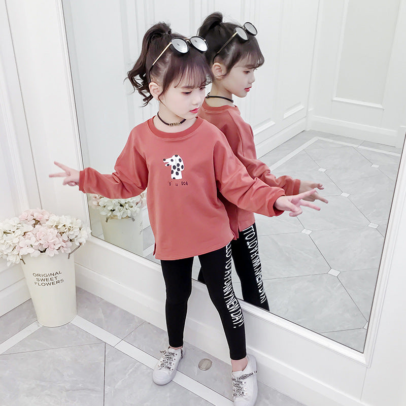 Girls T-shirt 2024 new spring and autumn long-sleeved T-shirt for middle and large children cotton pullover bottoming shirt cartoon stylish top