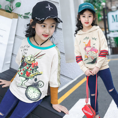 Children's clothing girls T-shirt 2024 new spring long-sleeved T-shirt children's Korean version printed trendy tops medium and large children's bottoming shirt