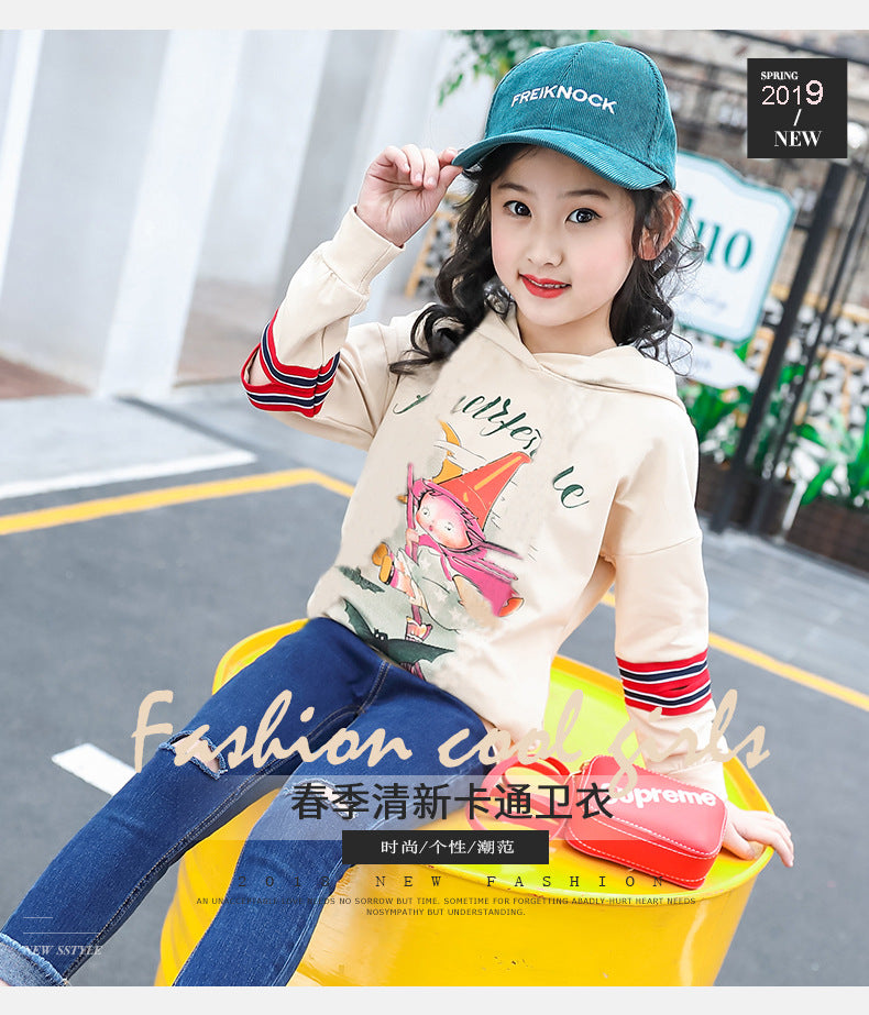 Children's clothing girls T-shirt 2024 new spring long-sleeved T-shirt children's Korean version printed trendy tops medium and large children's bottoming shirt