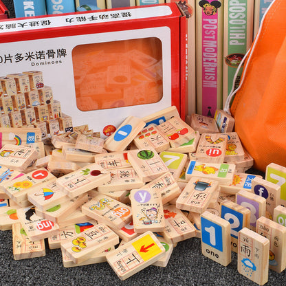 Hot selling double-sided rounded corner 100 word domino wooden building blocks children's toys educational early education toys