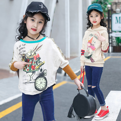 Children's clothing girls T-shirt 2024 new spring long-sleeved T-shirt children's Korean version printed trendy tops medium and large children's bottoming shirt