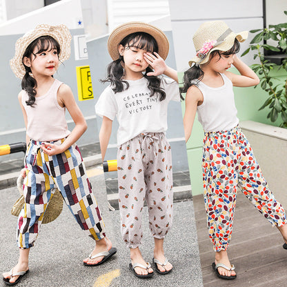 Girls mosquito-proof pants 2024 new summer loose cropped pants children's wide-leg pants carrot pants bloomers