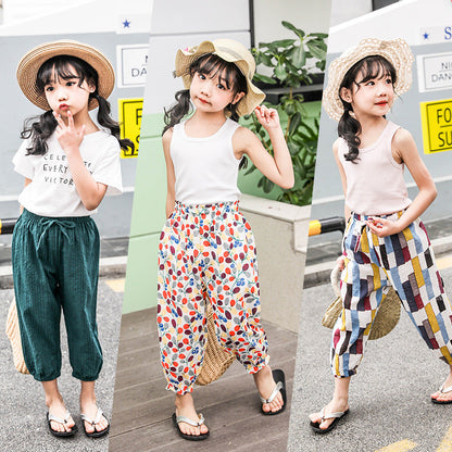 Girls mosquito-proof pants 2024 new summer loose cropped pants children's wide-leg pants carrot pants bloomers