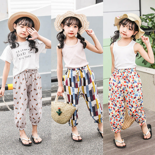 Girls mosquito-proof pants 2024 new summer loose cropped pants children's wide-leg pants carrot pants bloomers