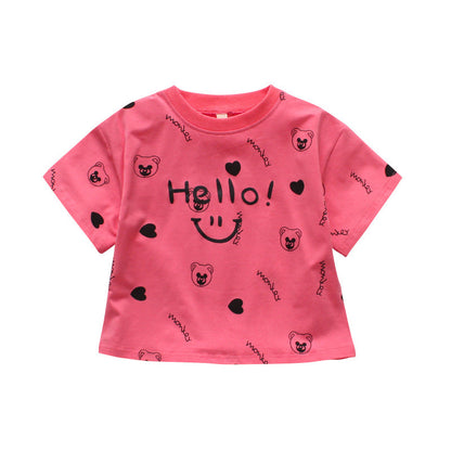 Girls T-shirt 2024 new summer clothes for middle and large children's stylish short-sleeved tops for girls cartoon loose printed T-shirt trend