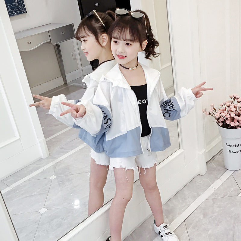 Girls sun protection clothing 2024 new summer clothes for middle and large children thin outdoor sportswear fashionable girls cardigan jacket trendy