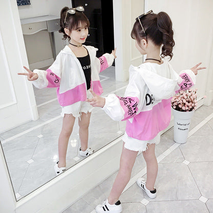 Girls sun protection clothing 2024 new summer clothes for middle and large children thin outdoor sportswear fashionable girls cardigan jacket trendy