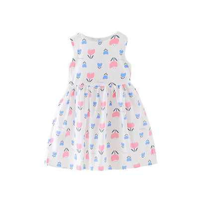 Children's Day 2024 summer new style girls cotton floral dress off-shoulder sleeveless vest dress cotton skirt