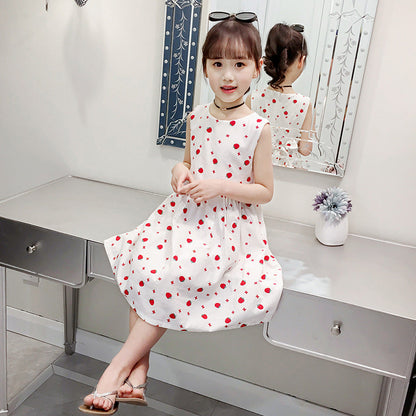 Children's Day 2024 summer new style girls cotton floral dress off-shoulder sleeveless vest dress cotton skirt