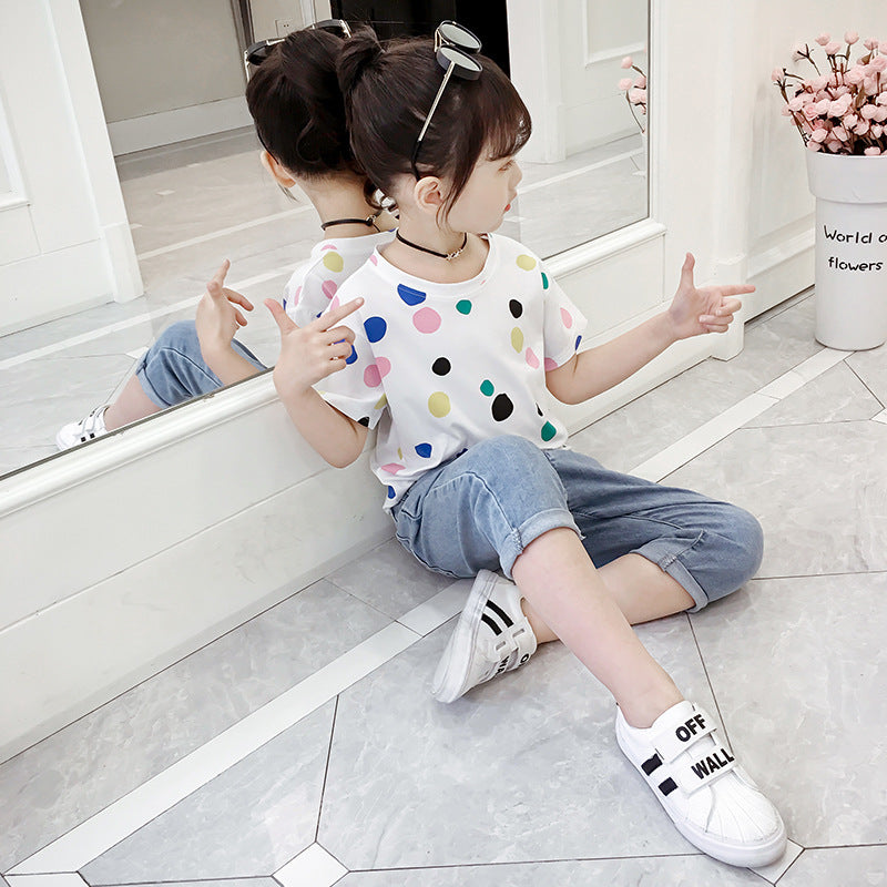 Girls short-sleeved T-shirts 2024 new summer clothes for middle and large children's tops loose girls' stylish T-shirts pullovers