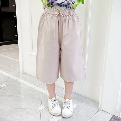 Girls' cropped trousers 2024 new summer style cotton half pants daddy pants carrot harem wide-leg anti-mosquito casual pants