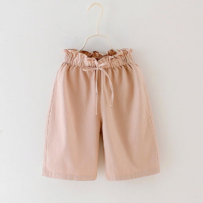 Girls' cropped trousers 2024 new summer style cotton half pants daddy pants carrot harem wide-leg anti-mosquito casual pants